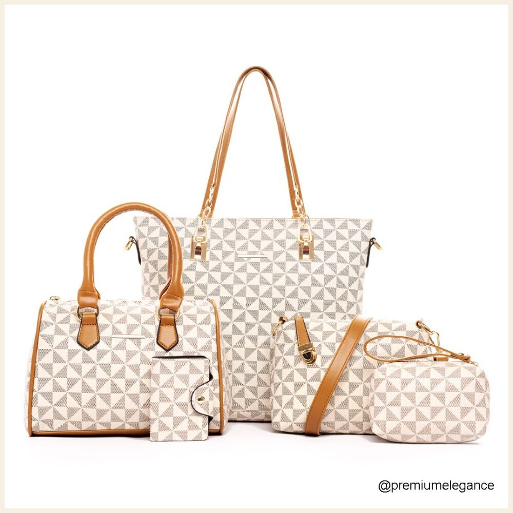 Large Faux Leather Tote Satchel Shoulder Bag Set with Multiple Compartments